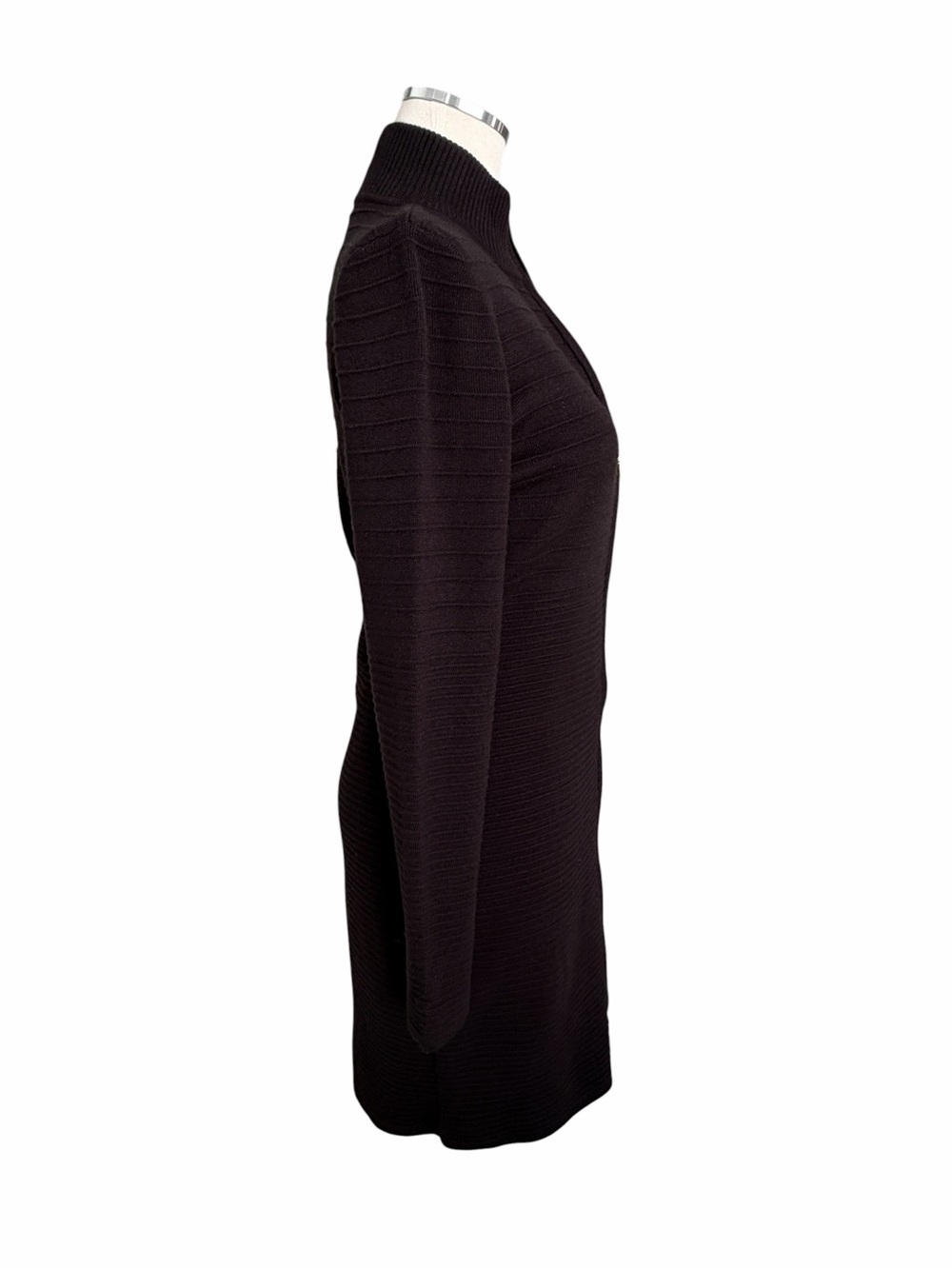 Calvin Klein Black Zip-Front Ribbed Long Sleeve Knit Sweater Midi Dress Sz M - Picture 6 of 11